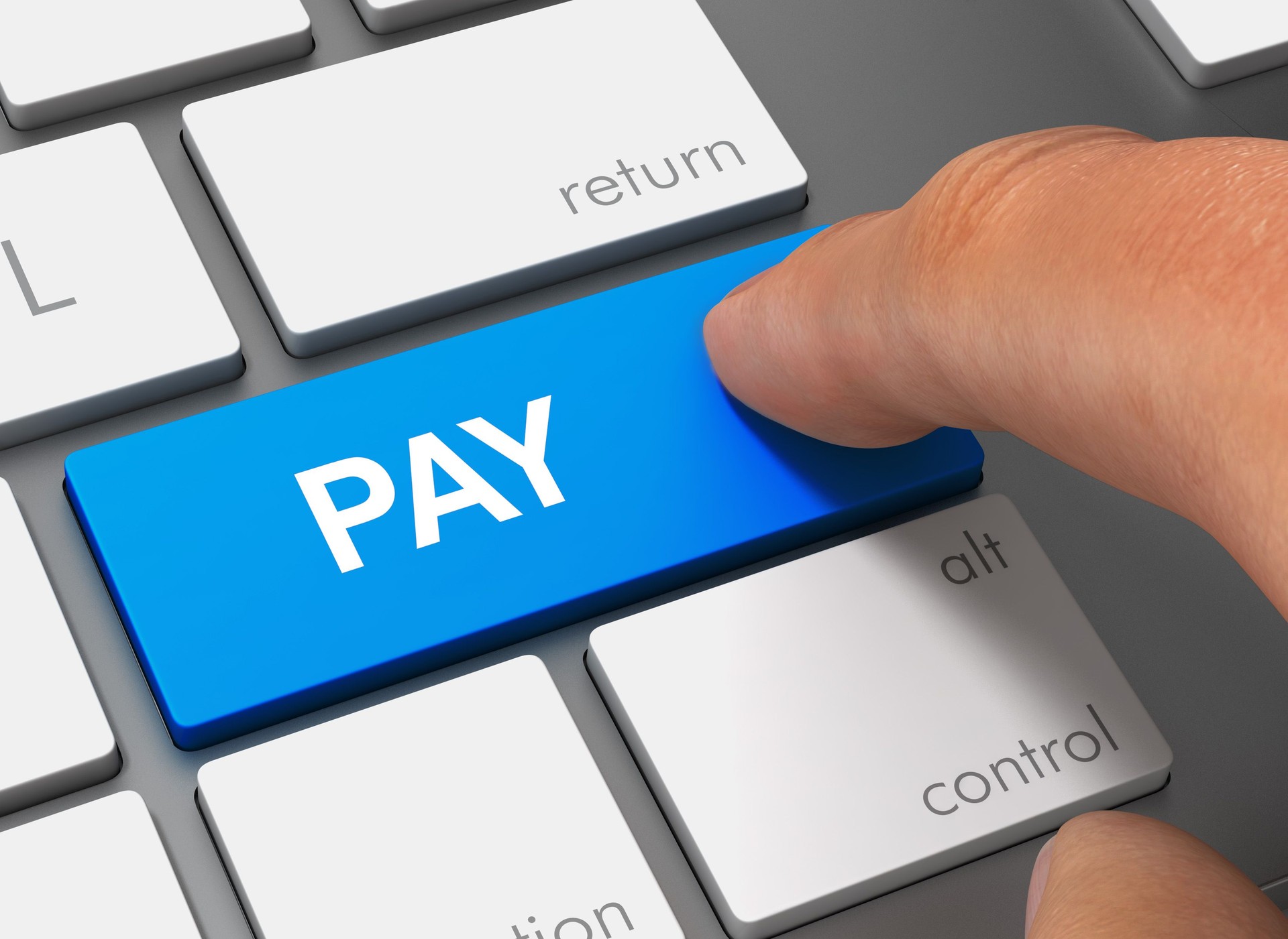 pay pushing keyboard with finger 3d illustration